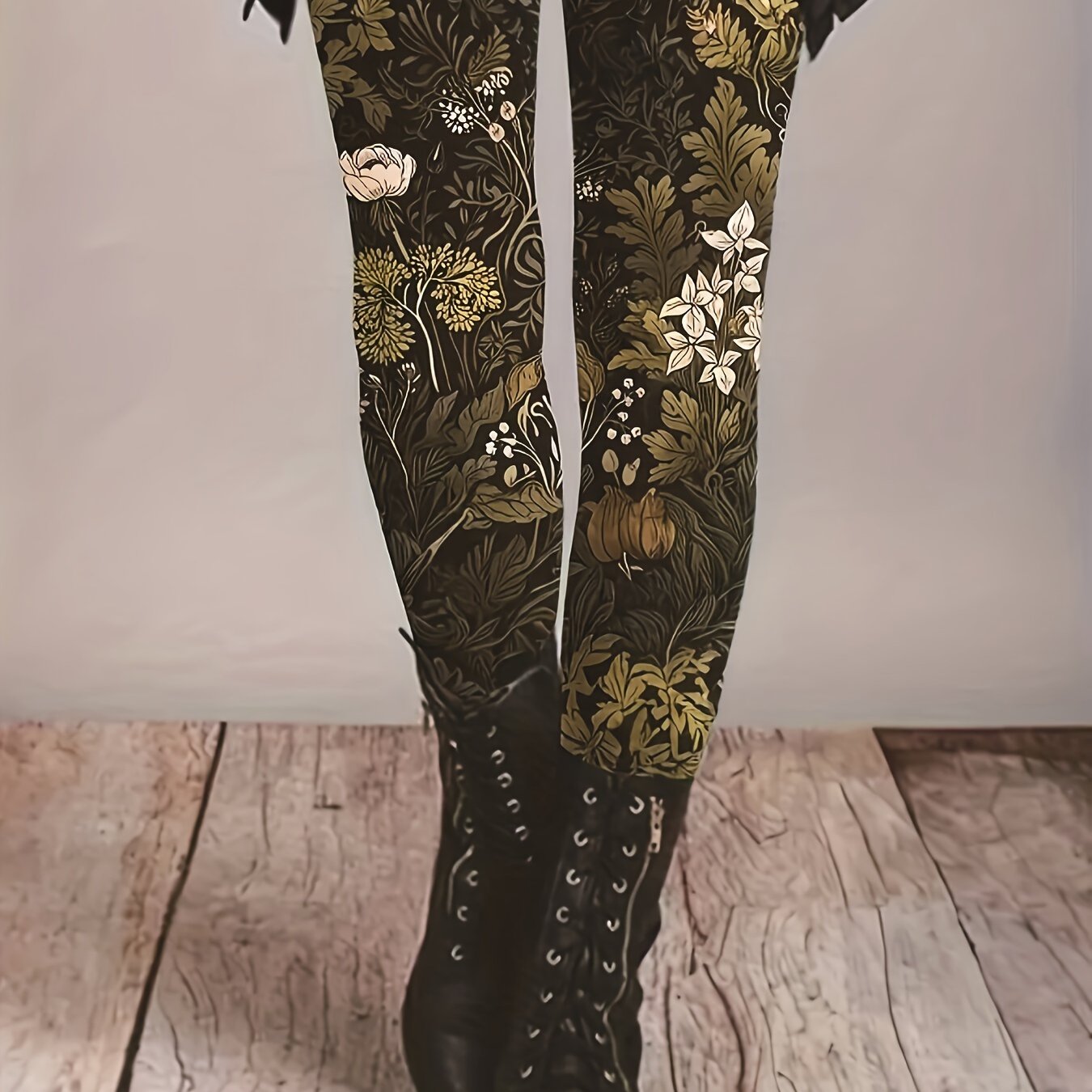 Plus Size Floral Print Skinny Leggings High Waist Casual Stretchy Women
