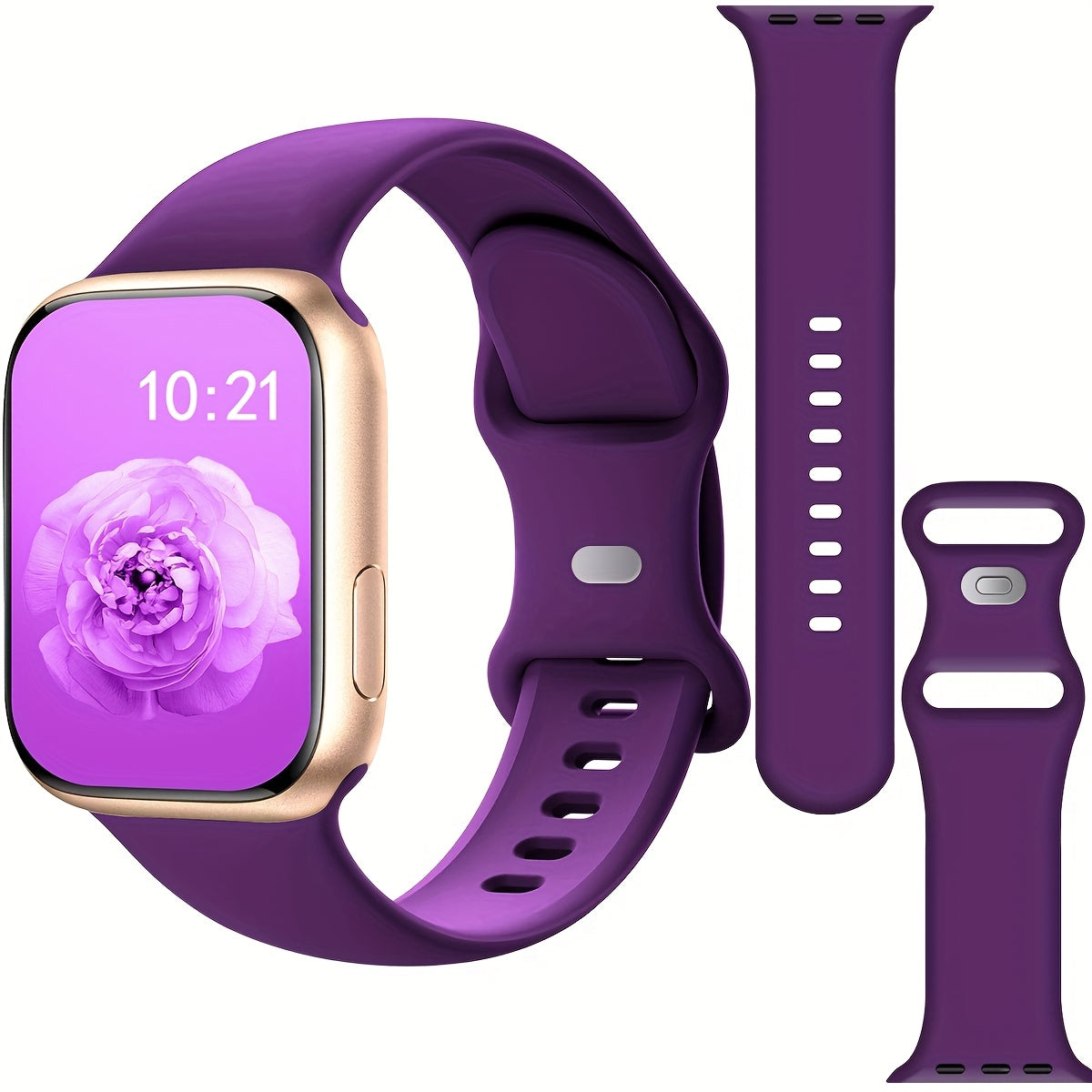 Waterproof Silicone Sport Watch Band with Floral Design for Apple Watch 38mm-49mm