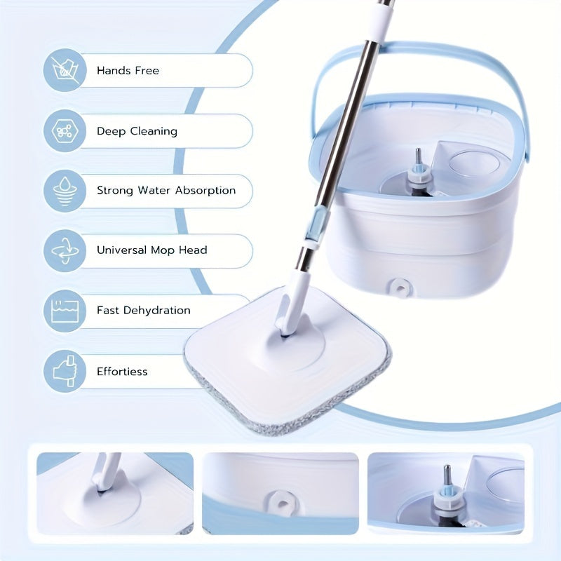 White Portable Long Handle Squeegee Mop and Bucket Set for Floor and Wall Cleaning