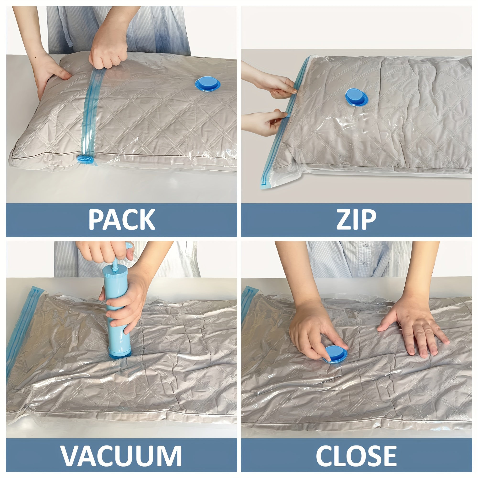 Vacuum Storage Bag for Clothes and Quilts Rectangular Compression Bag Space Saving with Zipper