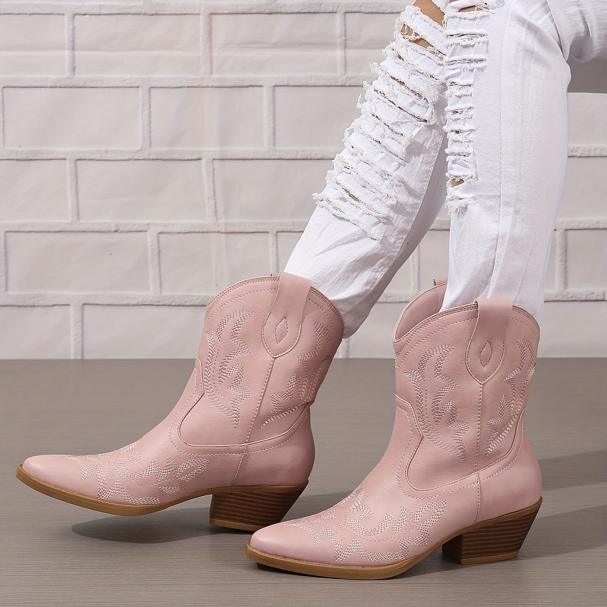 Women's Turquoise Ankle Boots Faux Cover Pointed Toe Block Heel Casual Shoes