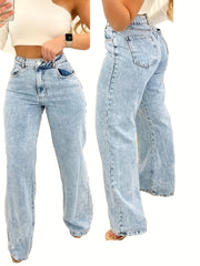 Women's Plus Size High-Waisted Straight Leg Jeans Solid Color All-Season Street Style