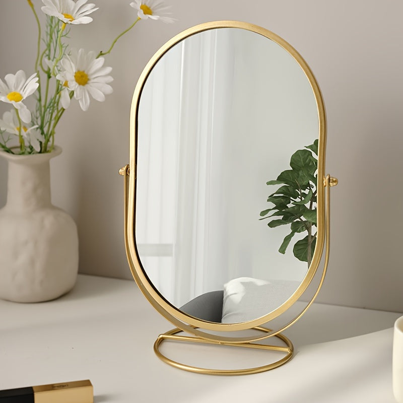 360° Rotatable Freestanding Makeup Mirror with Iron Frame High-Definition Surface for Bedroom Vanity Table