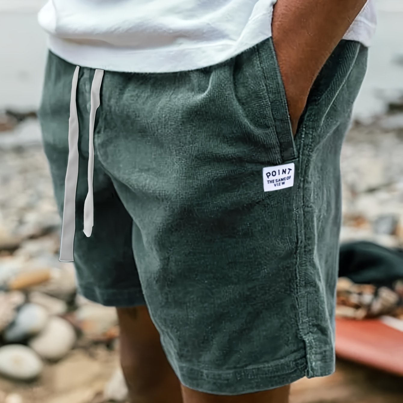Men's Cotton Corduroy Shorts with Pockets and Drawstring for Summer Casual