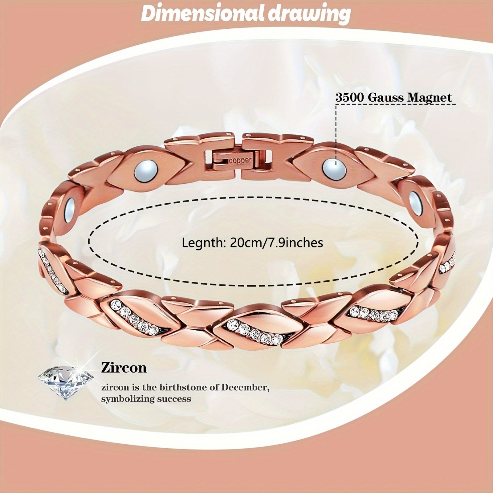 Women’s Copper Bracelets with Magnetic 3500 Gauss Magnets Crystal Jewelry Gift