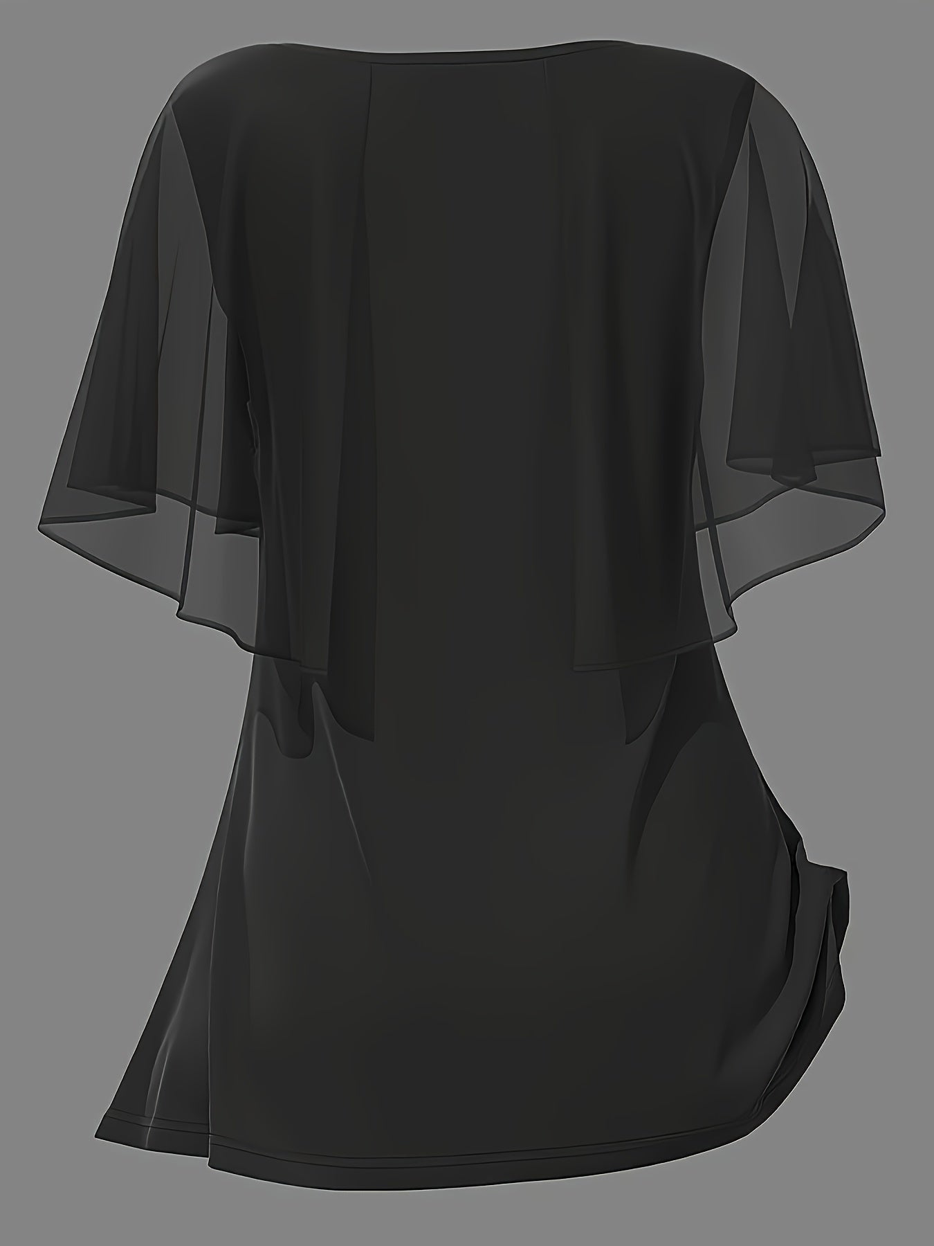 Plus Size Women's Royal Blue Chiffon Blouse with Flowing Sleeves