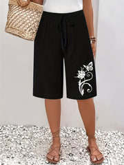 Шорты для женщин больших размеров с цветочным принтом бабочки, повседневные, на эластичном поясе, дышащие, летние