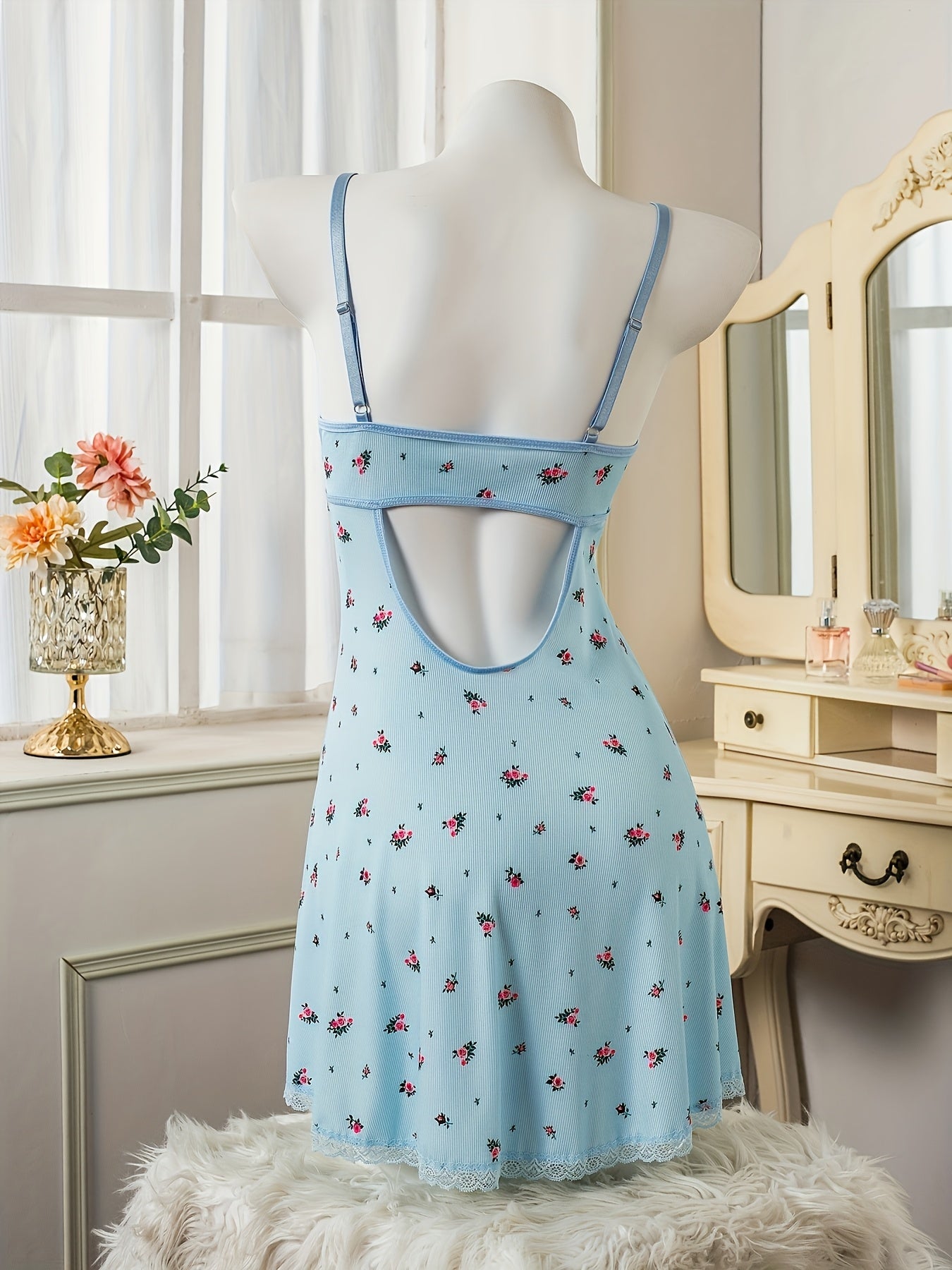 Women's Rose Lace Strap Dress for Summer Casual Evening Wear