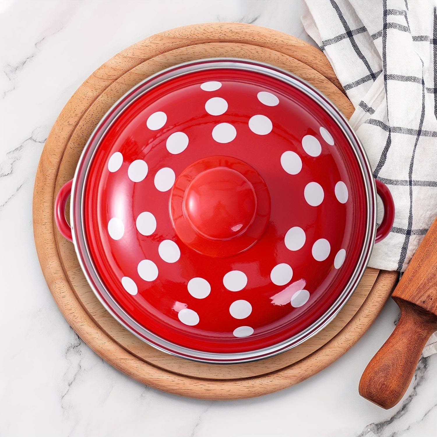 Enamel Stock Pot Set of 3 with Lids 16cm 18cm 20cm Vintage Cookware for Kitchen