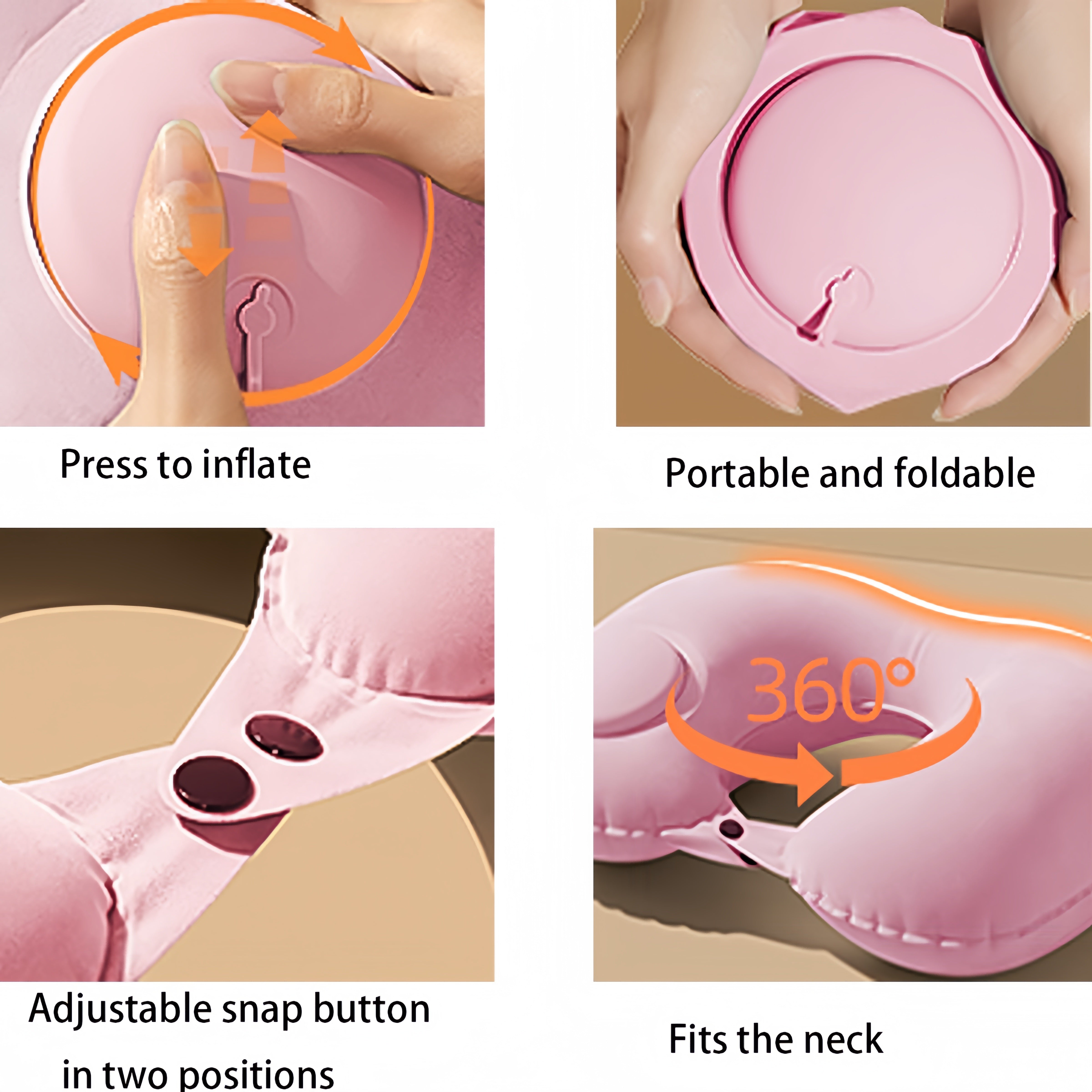 Ofis, samolyot va poezd sayohati uchun mukammal bo'lgan press-turi shishiriladigan bo'yin yostig'i bilan qulay sayohat qiling.