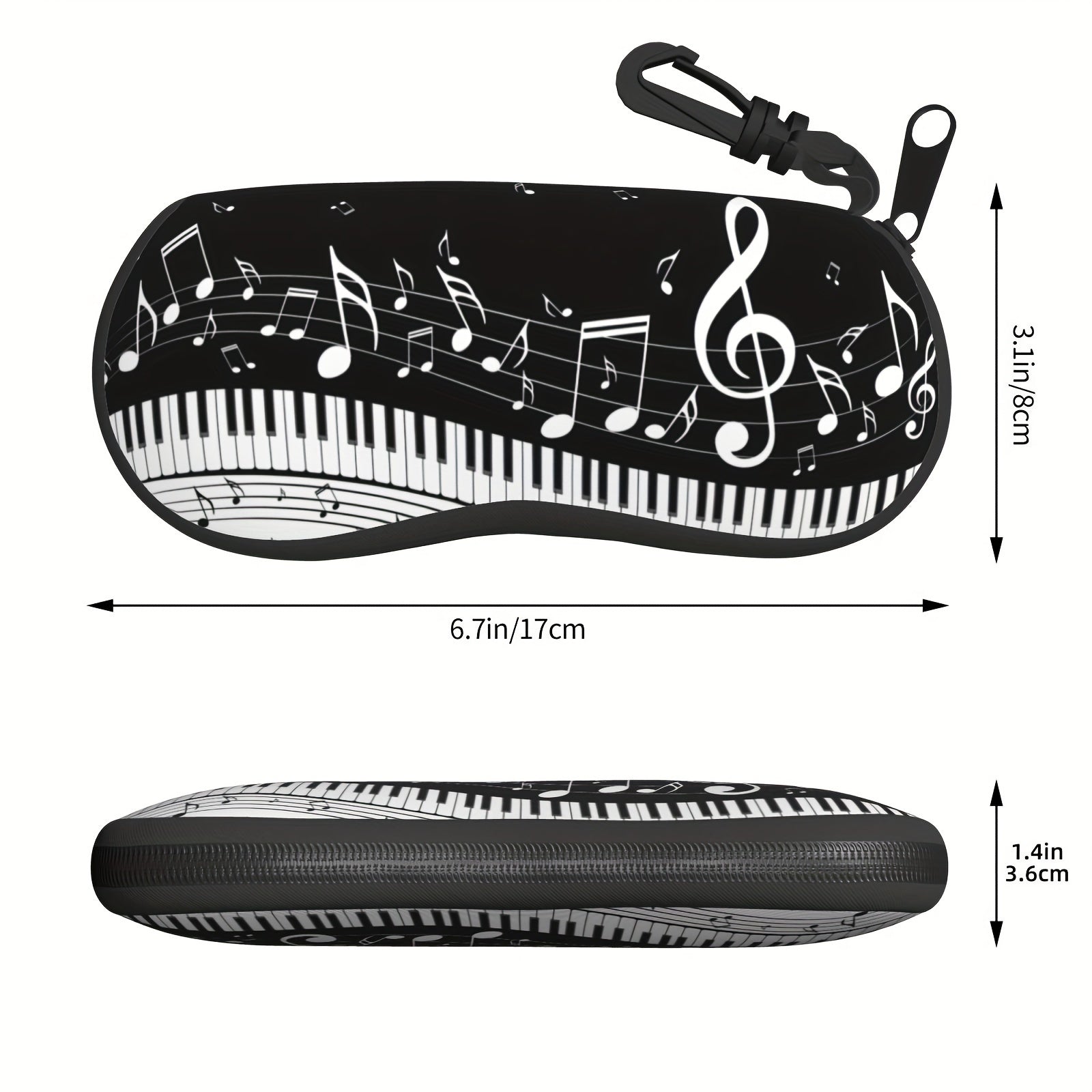 Neoprene Glasses Case with Music Notes Pattern and Key Chain