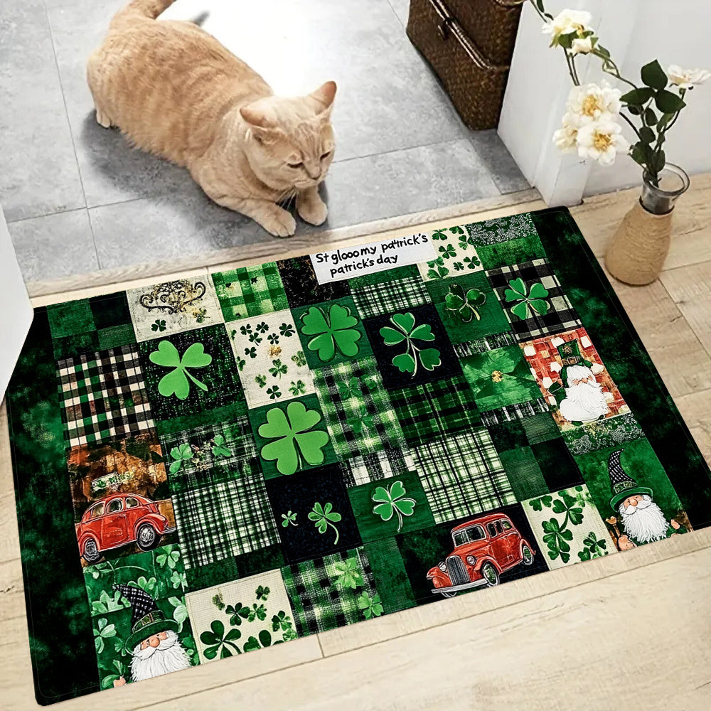 Sveti Patrik kuni oshxona matosi - Klover va gnome dizayni bilan bayramona 1 dona mato - Super singdiruvchi, sirpanmaydigan polyester - Hammom, kir yuvish xonasi, yotoqxona uchun yumshoq mato - Mashinada yuvish oson