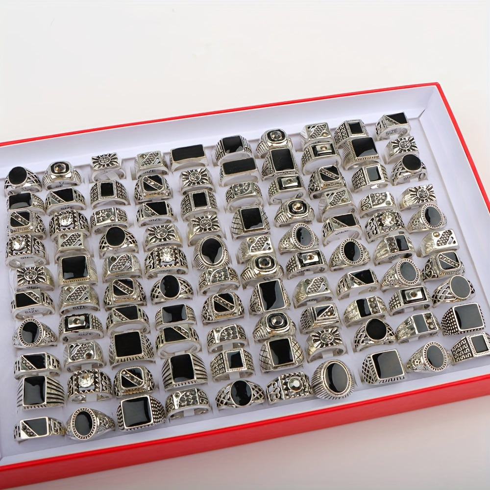 Set of 10 Vintage Black Rhinestone Rings for Women Jewelry Gift