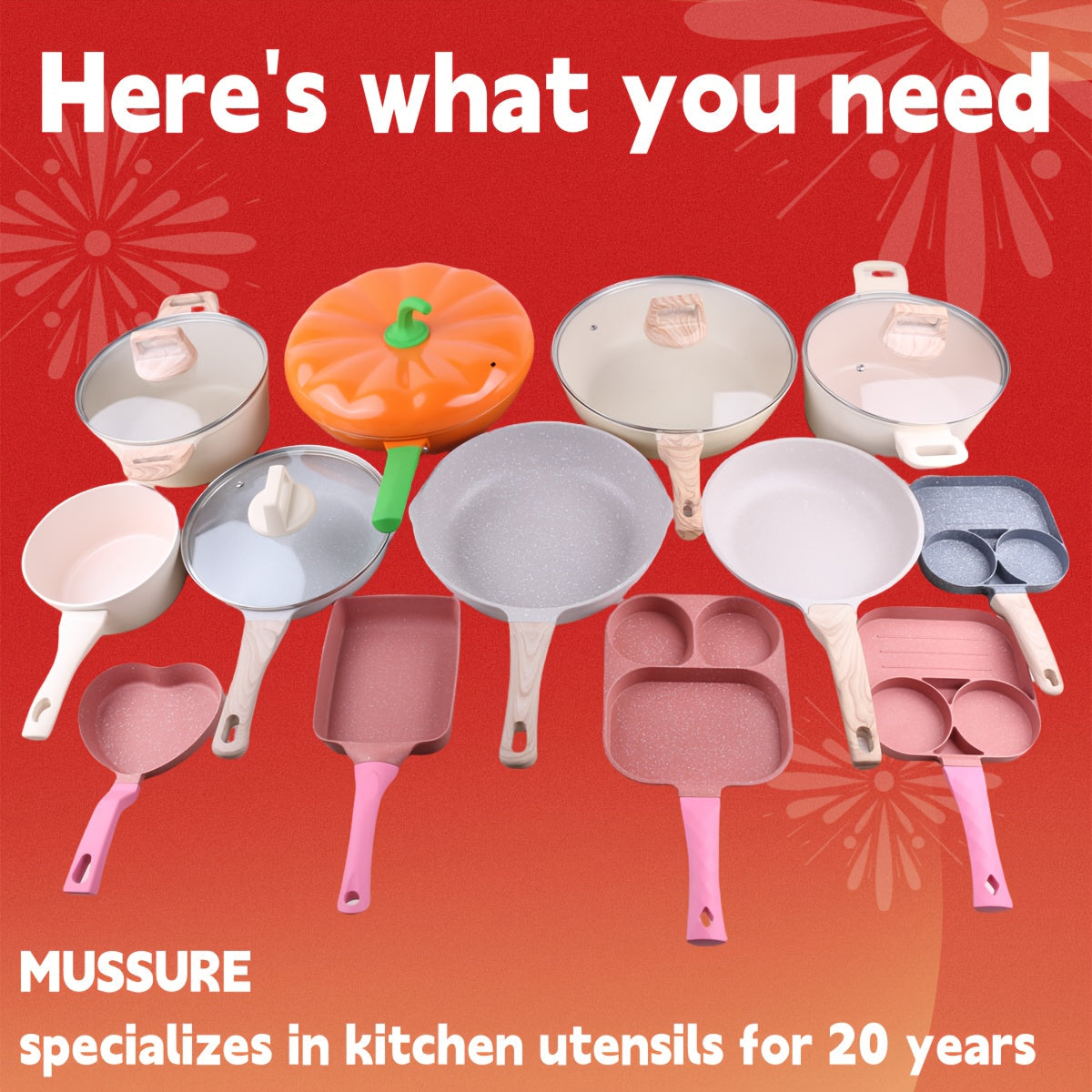 11-ta qismli oshxona to'plami, jumladan wok, qovurish panasi, sho'rva qozoni, bosimli qozon