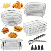 Набор аксессуаров из нержавеющей стали для аэрогриля с штабелируемым решетчатым щипцами и поднимающимся ковриком для здорового приготовления пищи