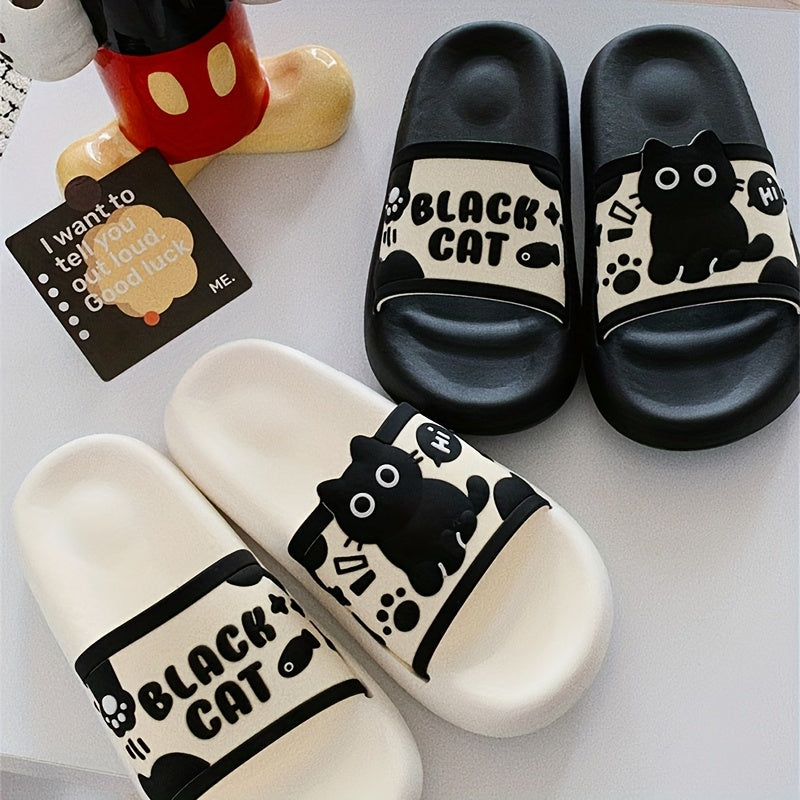 Women Black Cat Cartoon Slides Non-Slip EVA Casual Indoor Outdoor