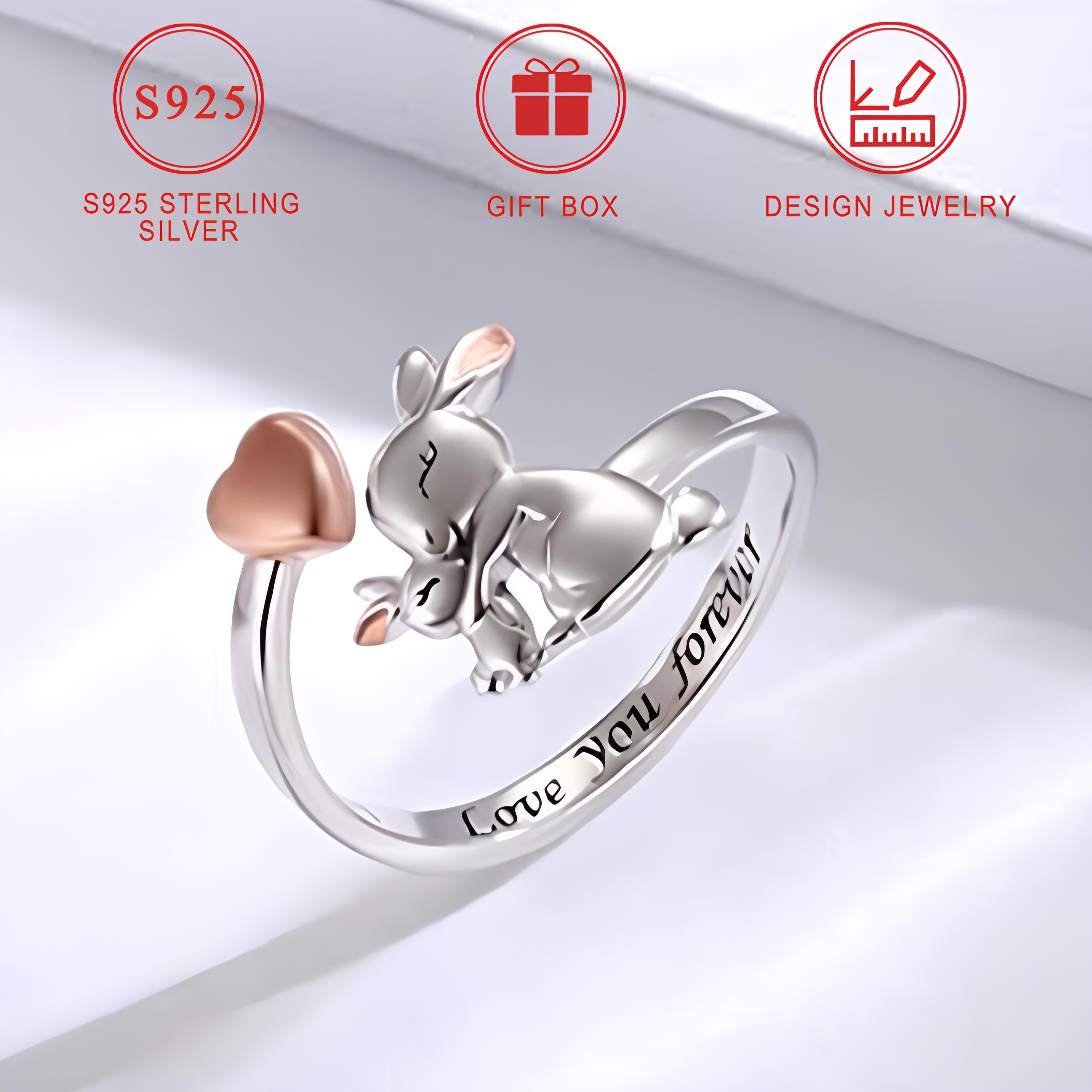 Adjustable Sterling Silver Rabbit Ring for Women Minimalist Jewelry Gift