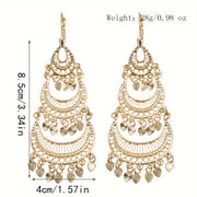 Gold Plated Dangle Earrings Hollow Moon Tassel Jewelry for Daily Wear and Parties