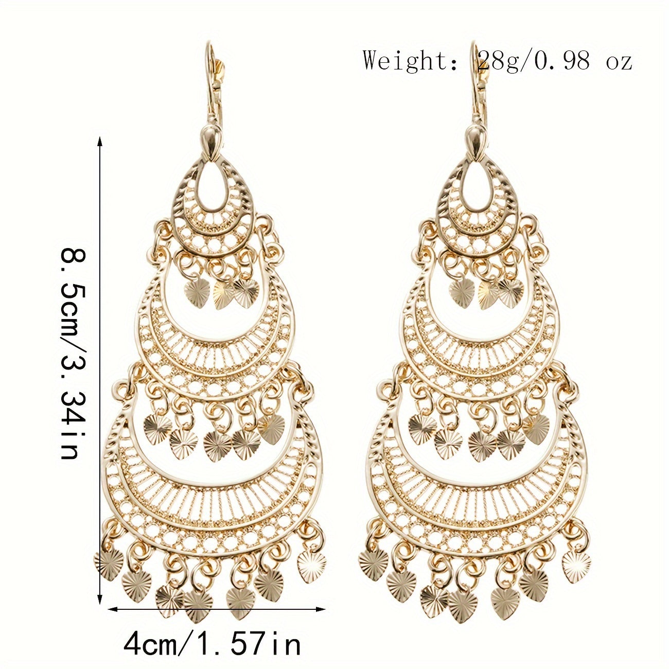 Gold Plated Dangle Earrings Hollow Moon Tassel Jewelry for Daily Wear and Parties