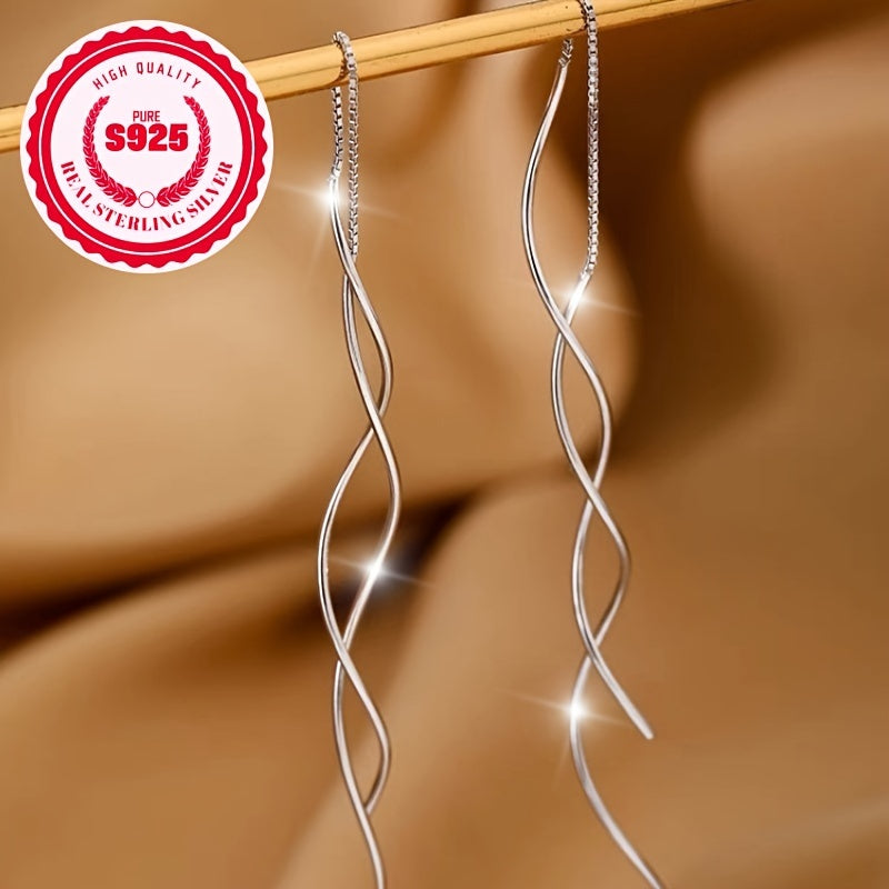 Women's Drop Earrings S925 Sterling Silver Hypoallergenic Wave Style 1.2g