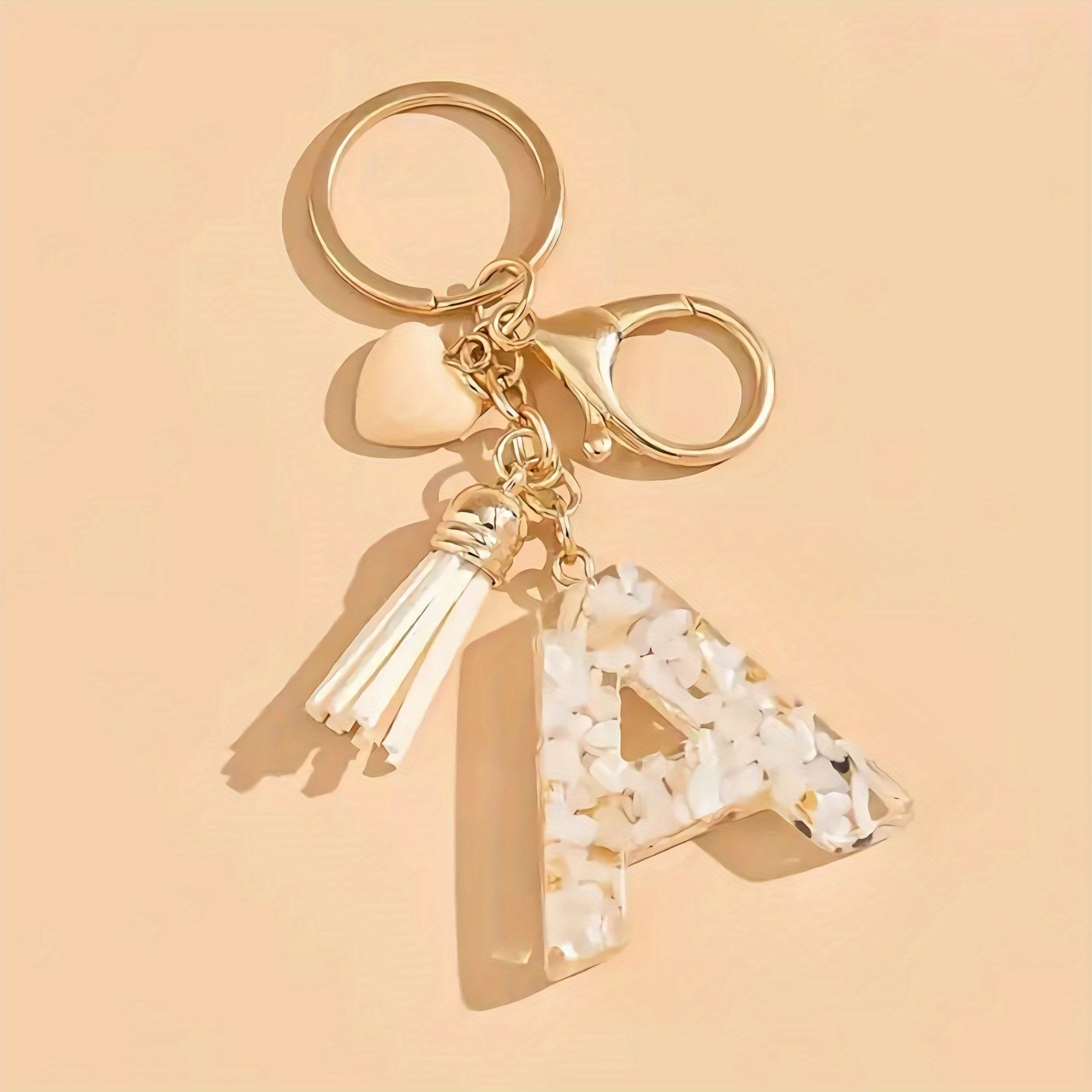 Women's Resin Initial Keychain Heart-Shaped Tassel Charm for Backpacks