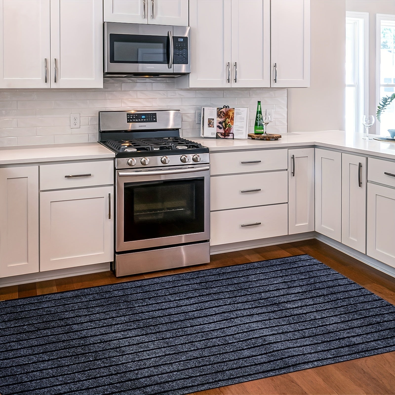 Alfombra de entrada duradera a rayas, antideslizante, de PVC, impermeable y resistente a las manchas