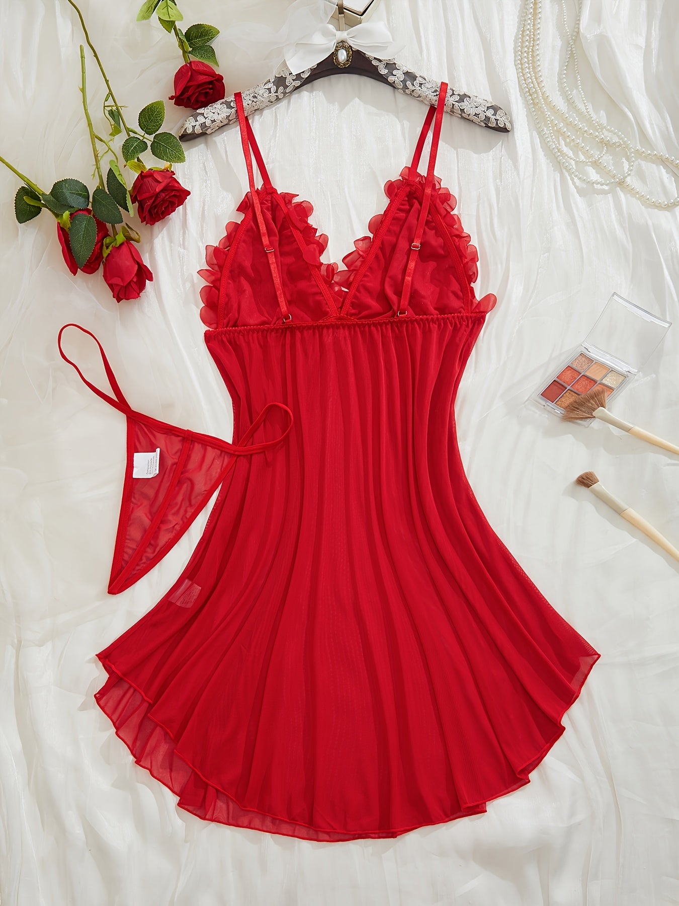 Plus Size Lace Floral Mesh Lingerie Set Sexy Contrast Spliced