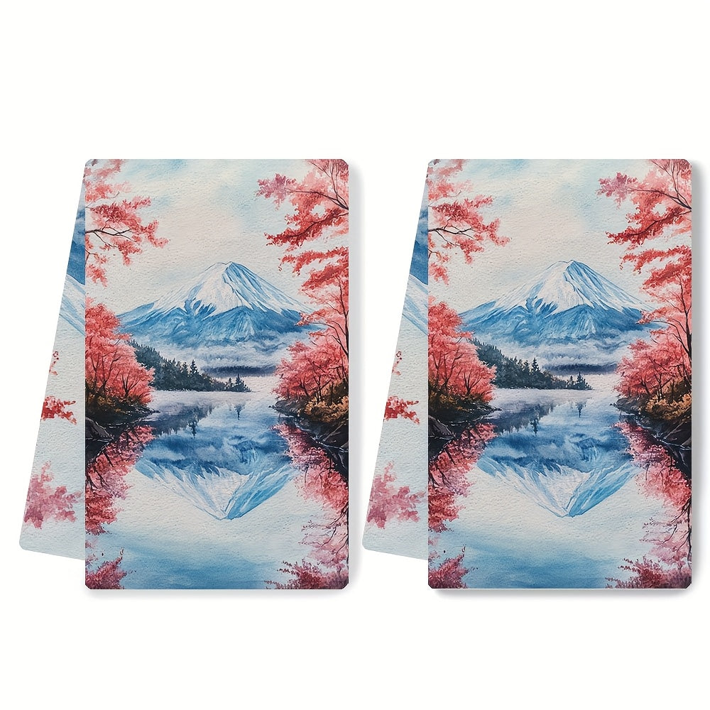 Set of 2 Ultra Plush Kitchen Towels Cherry Blossom and Hachiroku Patterns 40x60 cm