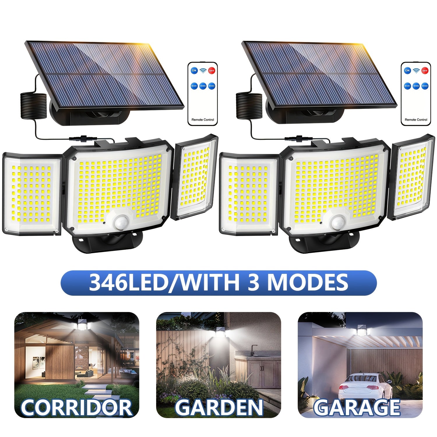 Solar Outdoor Light with Motion Sensor Remote Control 346LED Floodlight for Garden Porch Yard