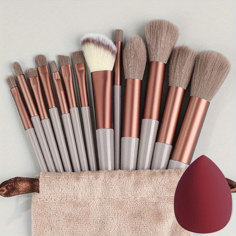 13Pc Soft Fluffy Makeup Brush Set Including Sponges for Face Eyeshadow Blending