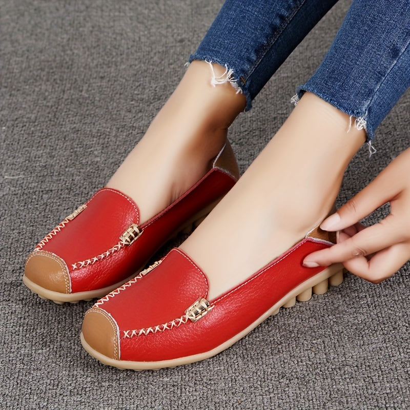 Zapatos casuales slip-on de colorblock para mujer con punta redonda y materiales sintéticos