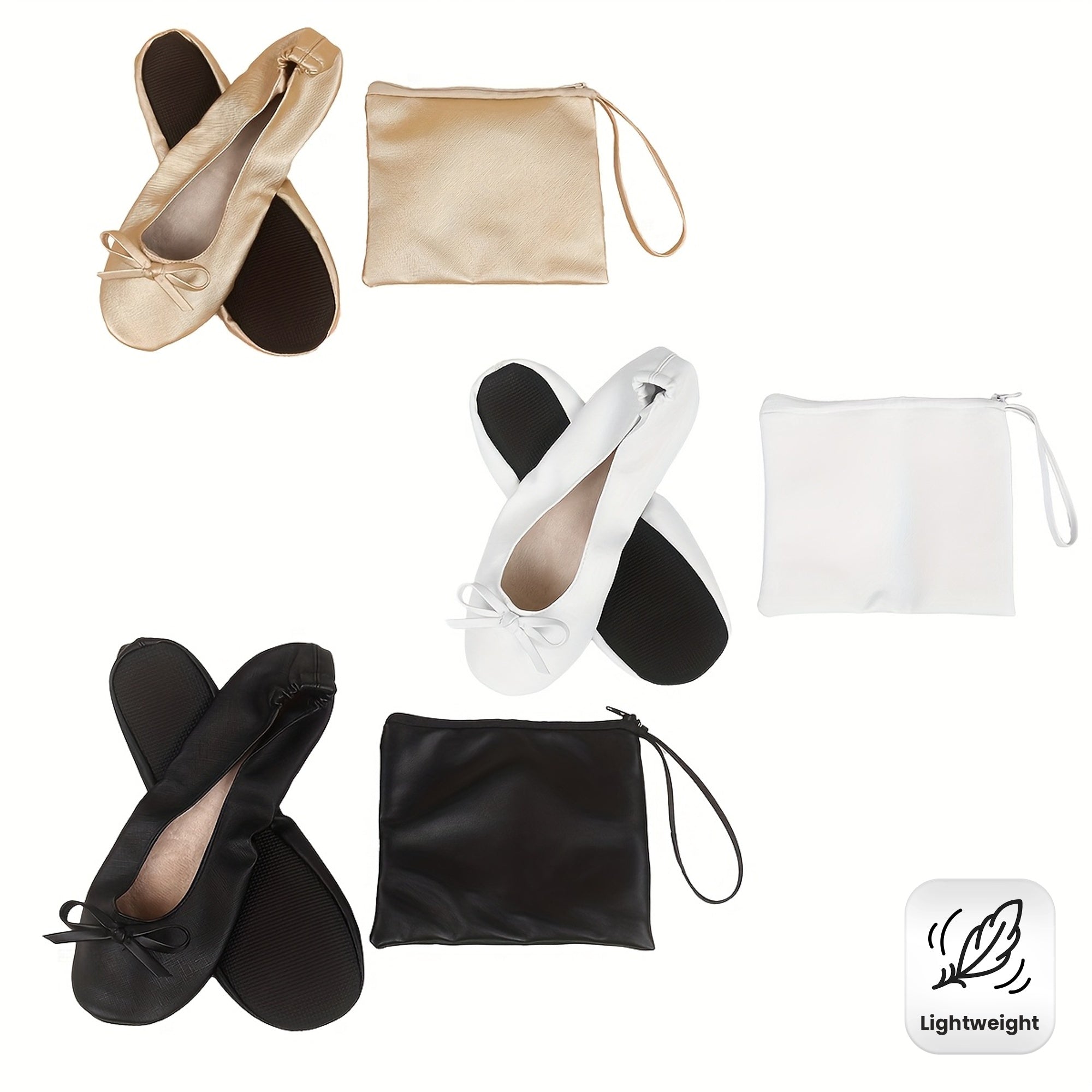 Women's Lightweight Foldable Dance Shoes with Bow, Slip-On PU Cover TPR Sole