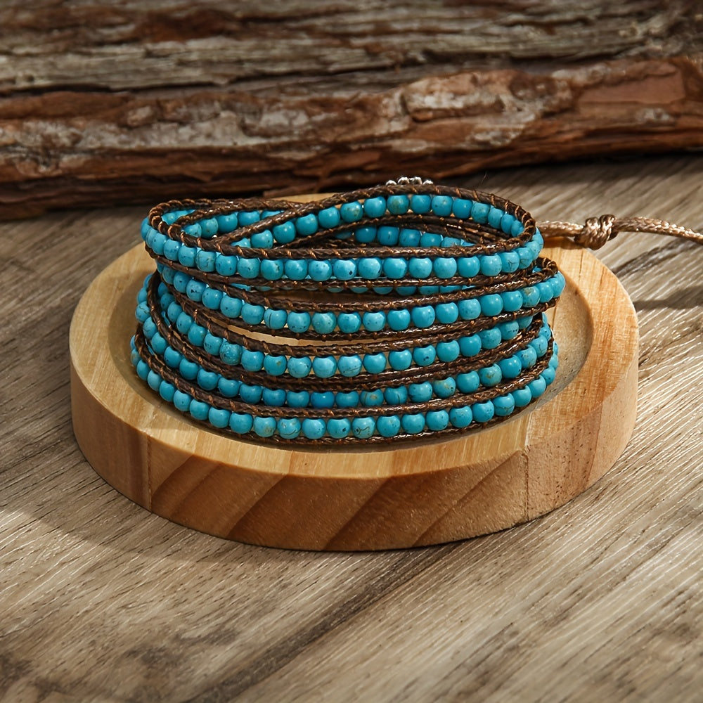 Women's Bohemian Style Waxed Cord Braid Adjustable 5 Rows Wrap Bracelet