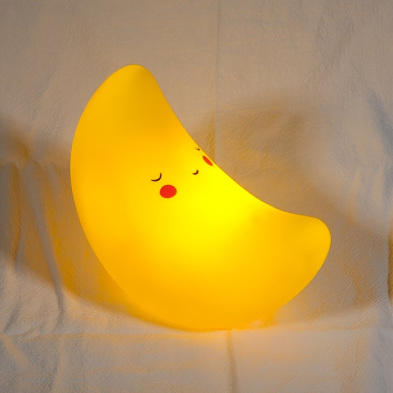 Crescent Moon and Star Night Light with Smiling Face Battery-Operated Desk Lamp for Bedroom and Gifts