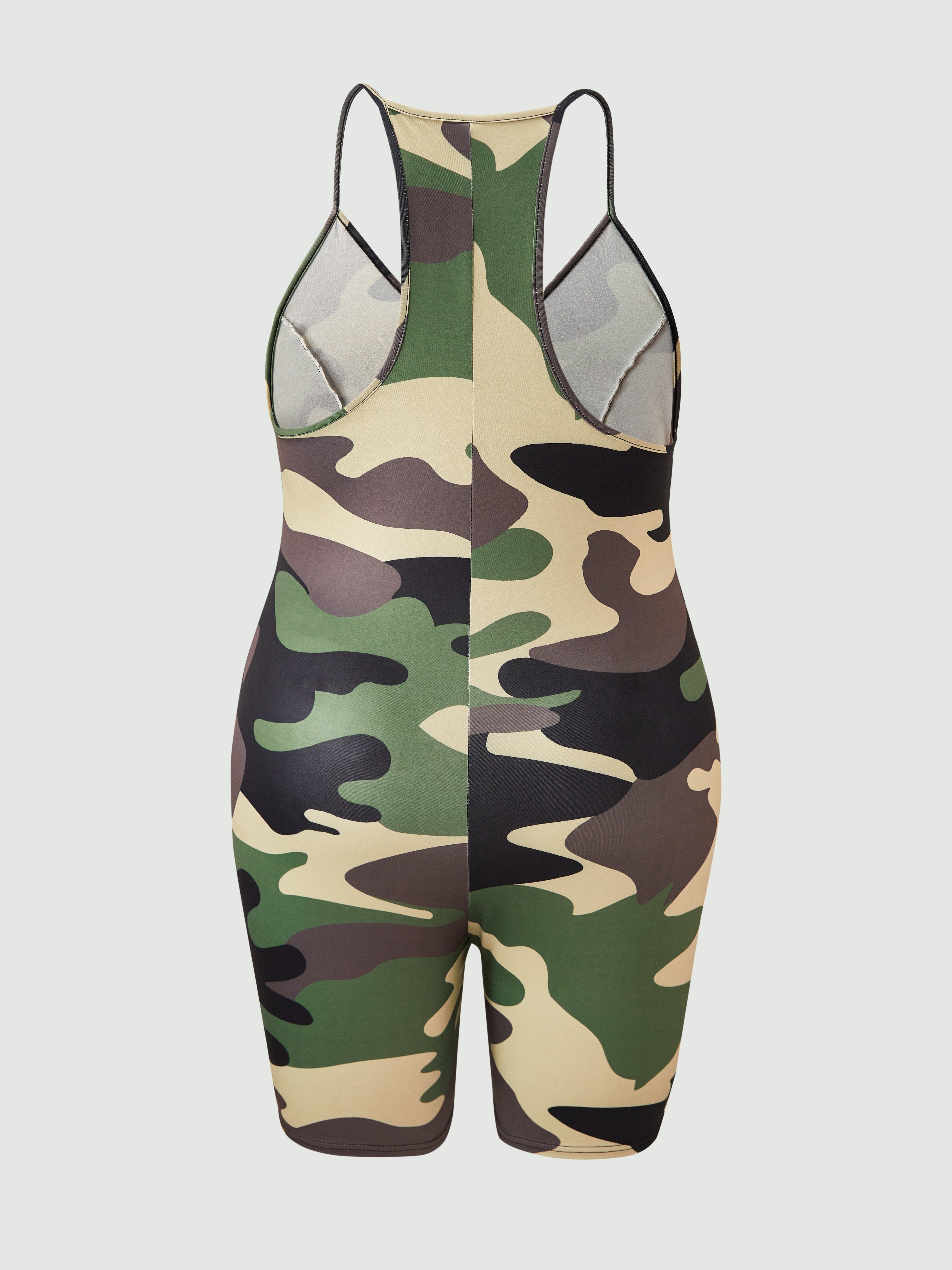 Plus Size Camouflage Print Sleeveless Romper Jumpsuit with Pockets
