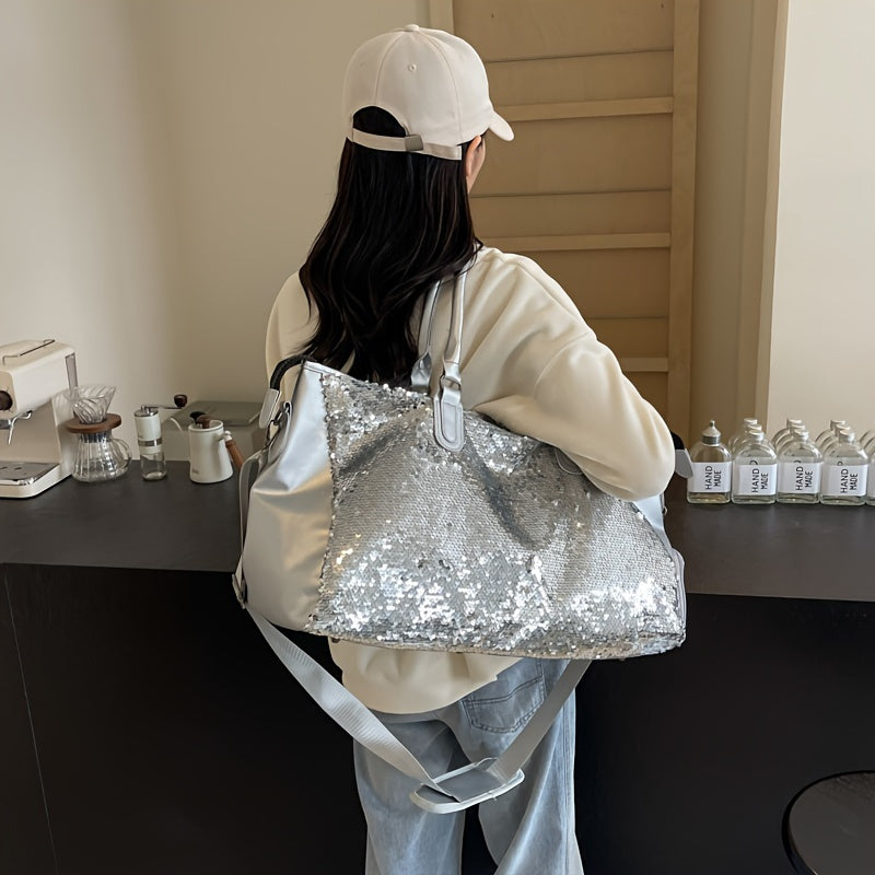 Women's Sequined Crossbody Travel Bag Large Capacity Versatile Tote Black