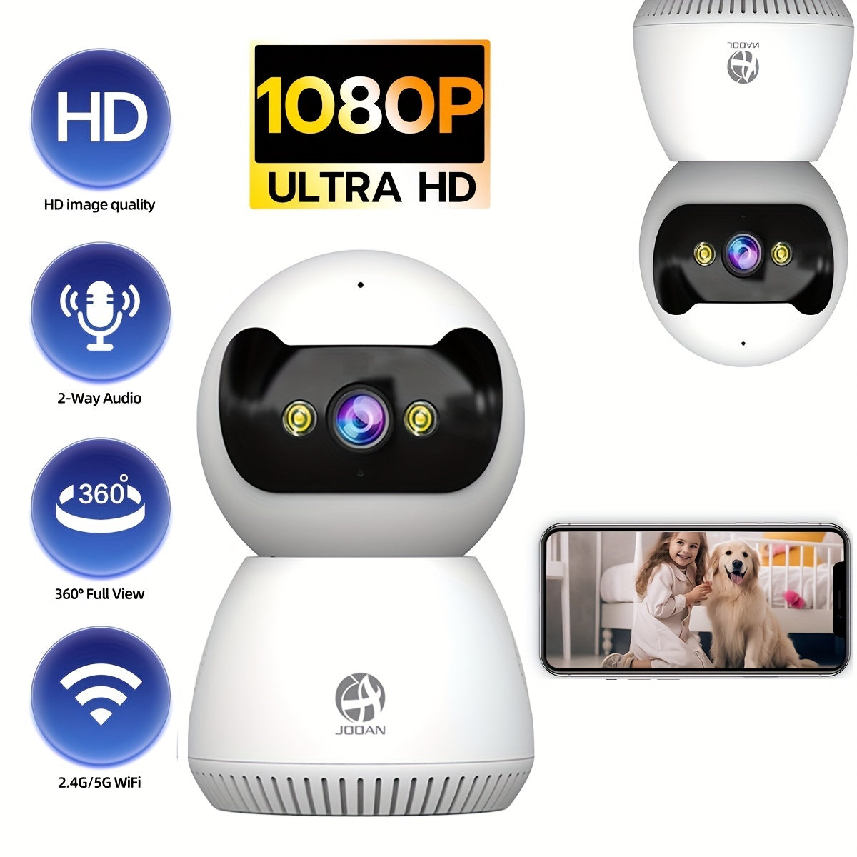 Wi-Fi Security Camera with HD Night Vision Two-Way Audio Motion Alerts Smartphone Control