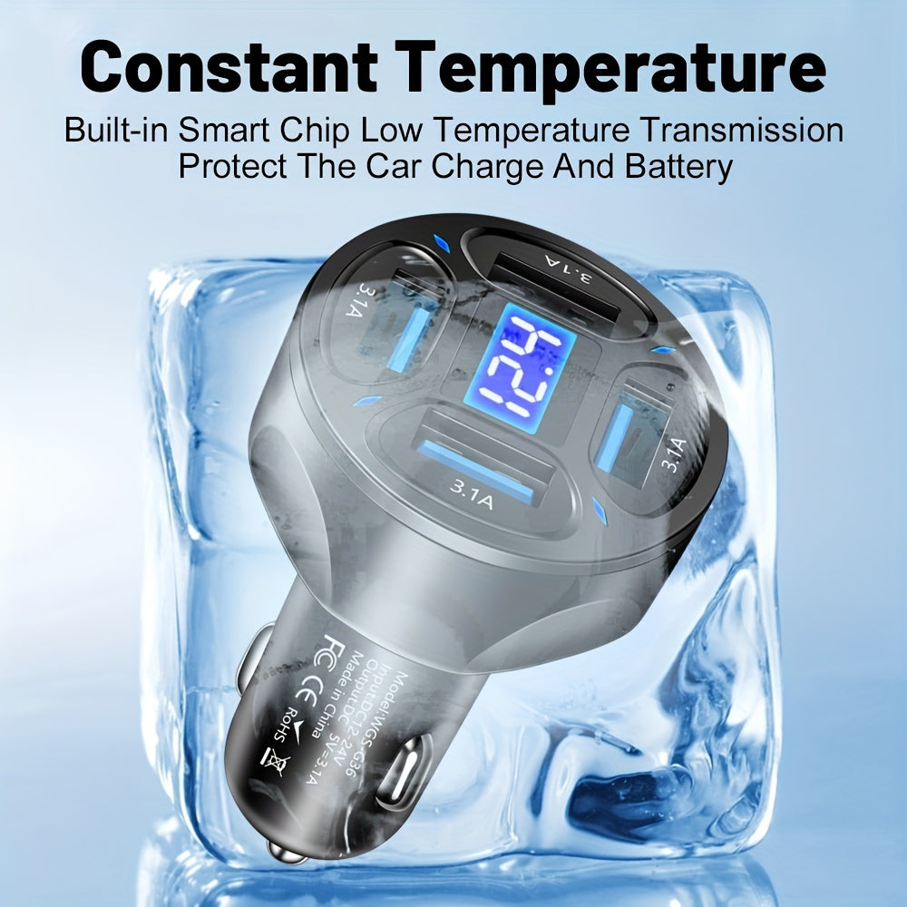 LED displeyli bardoshli ABS kichik qora/oq 4-portli USB avtomobil zaryadkasi