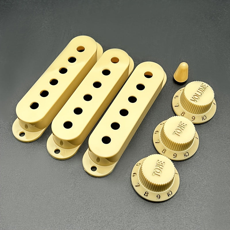 Set of 3 Plastic Electric Guitar Pickup Covers with Volume and Tone Knobs for 48/50/52mm Single Coil