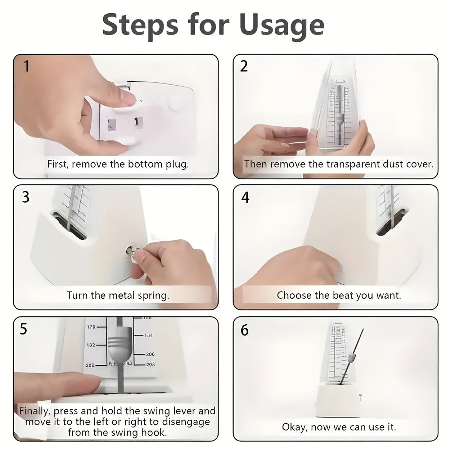 Aniq vaqtni belgilash uchun mustahkam ABS plastik mexanik metronom, bir nechta ranglarda mavjud.