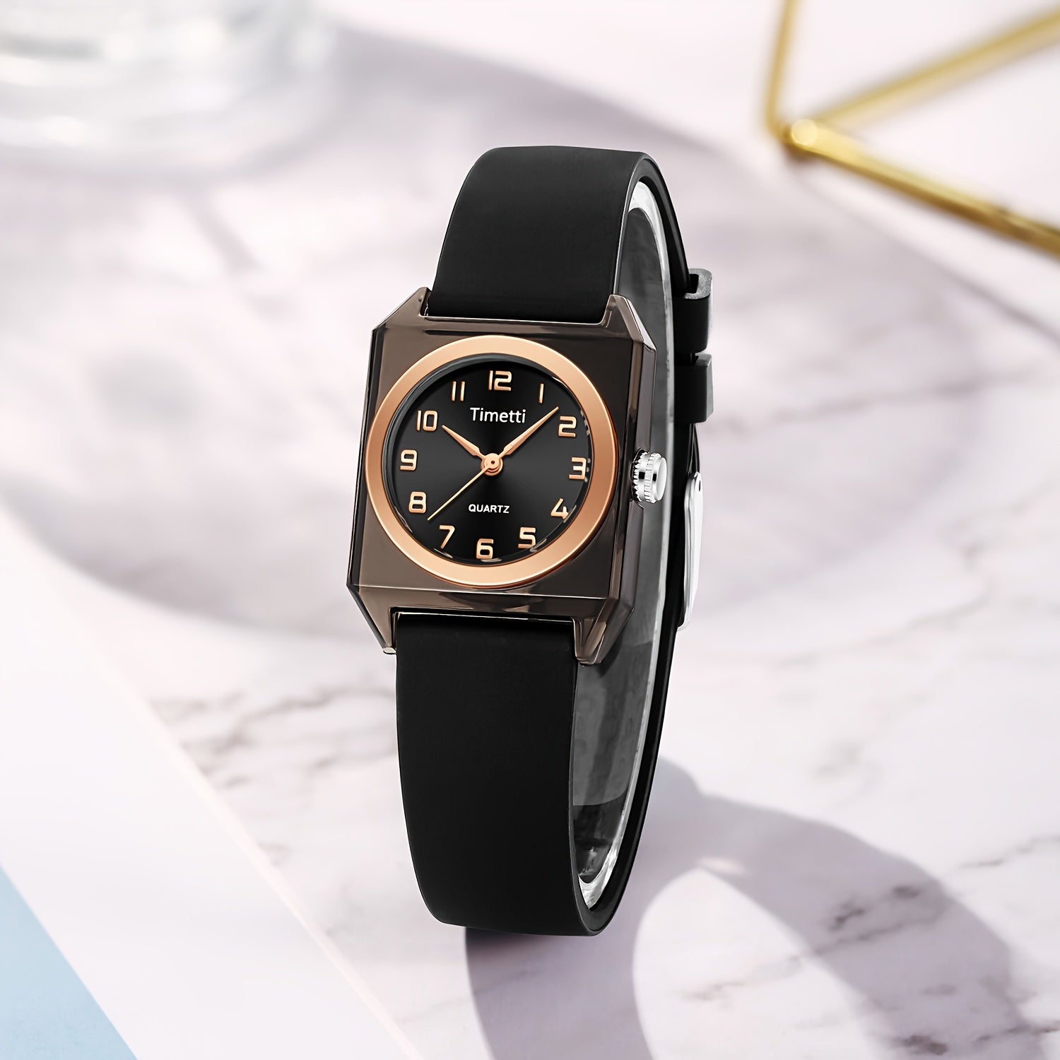 Women's Quartz Watch Vintage Square Dial Silicone Band Easy to Read