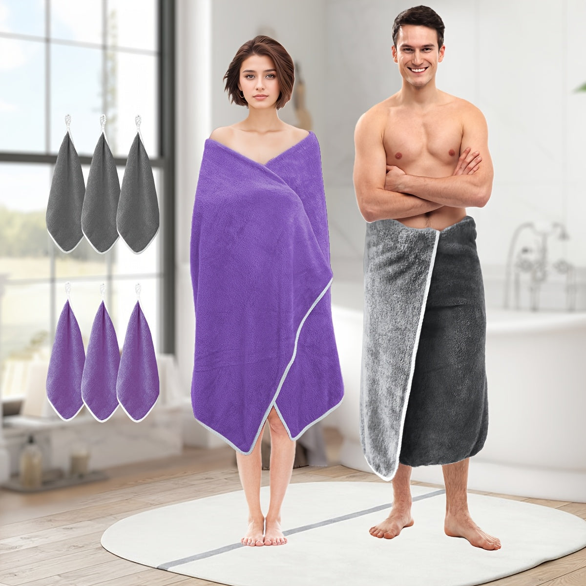 8-Piece Large Soft Absorbent Towels with Hair Drying Turban Set