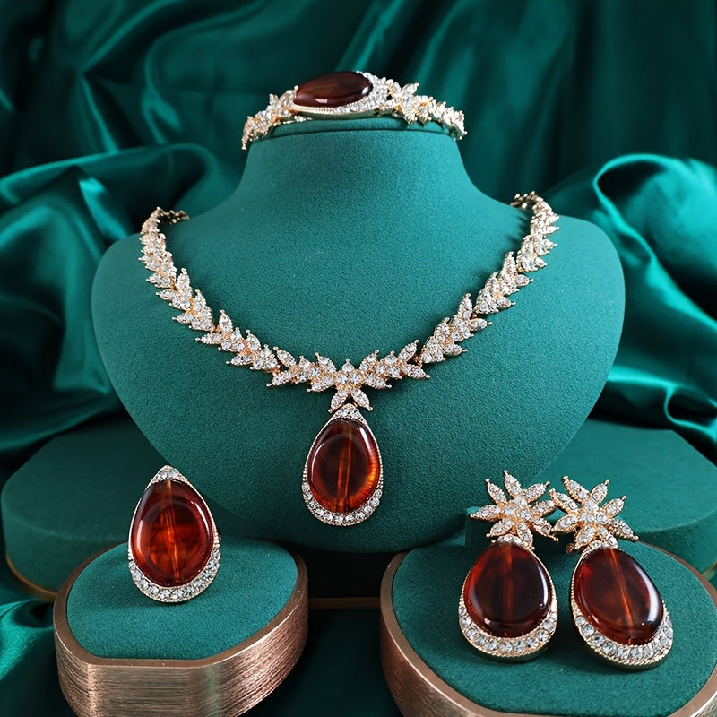 Gold Plated Alloy Jewelry Set with Rhinestones for Weddings and Gifts