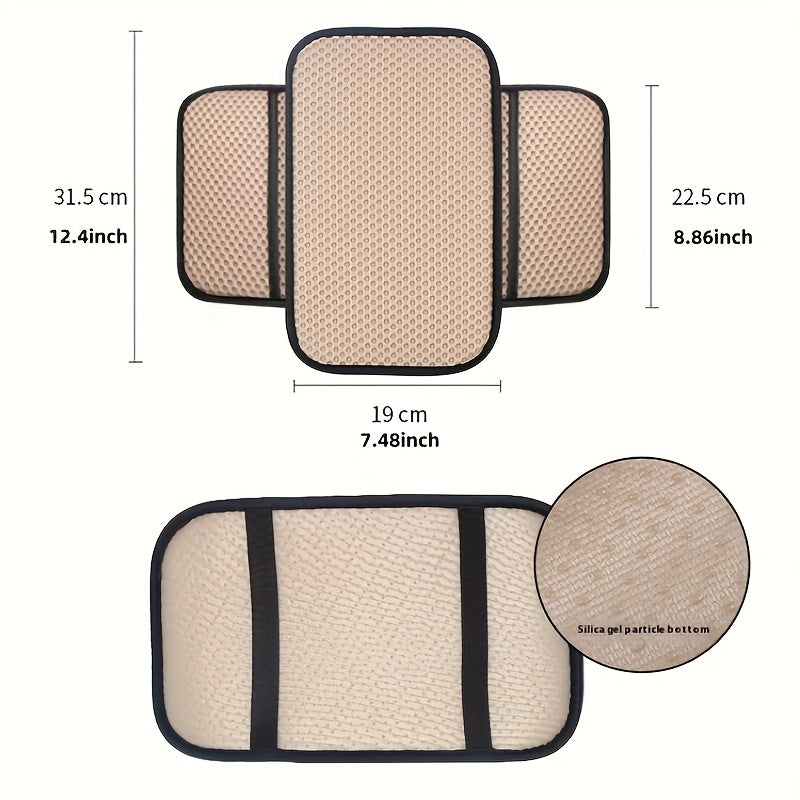 Car Interior Armrest Pad Ice Silk Fabric Storage Space Universal Fit