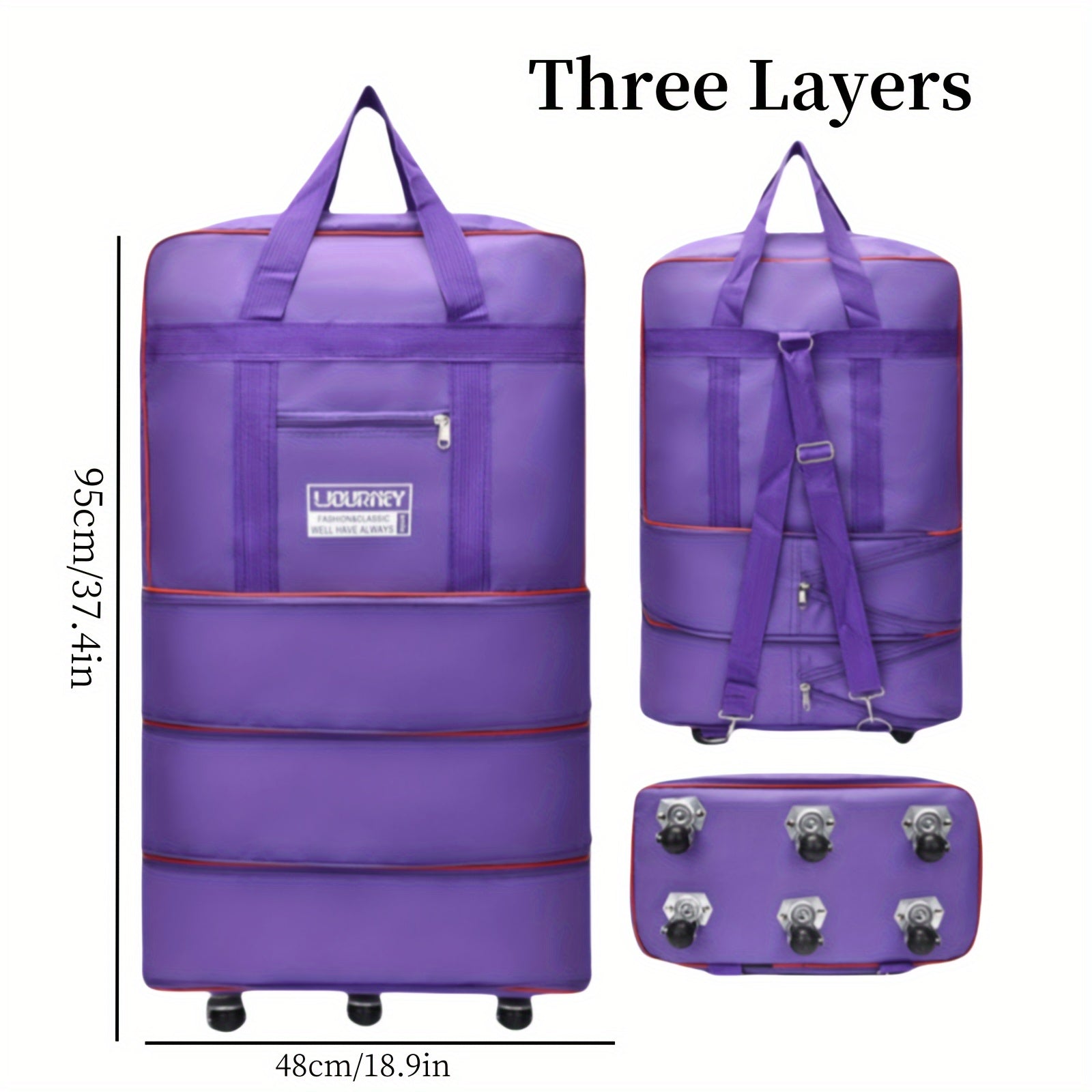 Large Capacity Expandable Wheeled Travel Bag with Anti-Static Spinner Wheels and Oxford Cloth