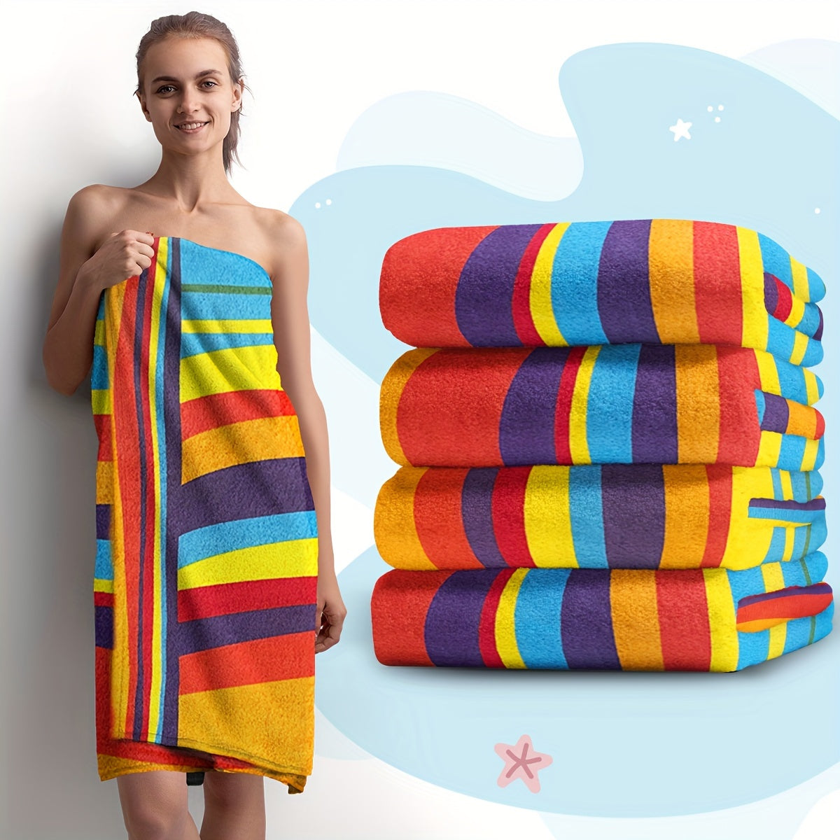 XL Striped Microfiber Beach Towel Quick-Dry Sand-Free for Travel Yoga Camping Swimming