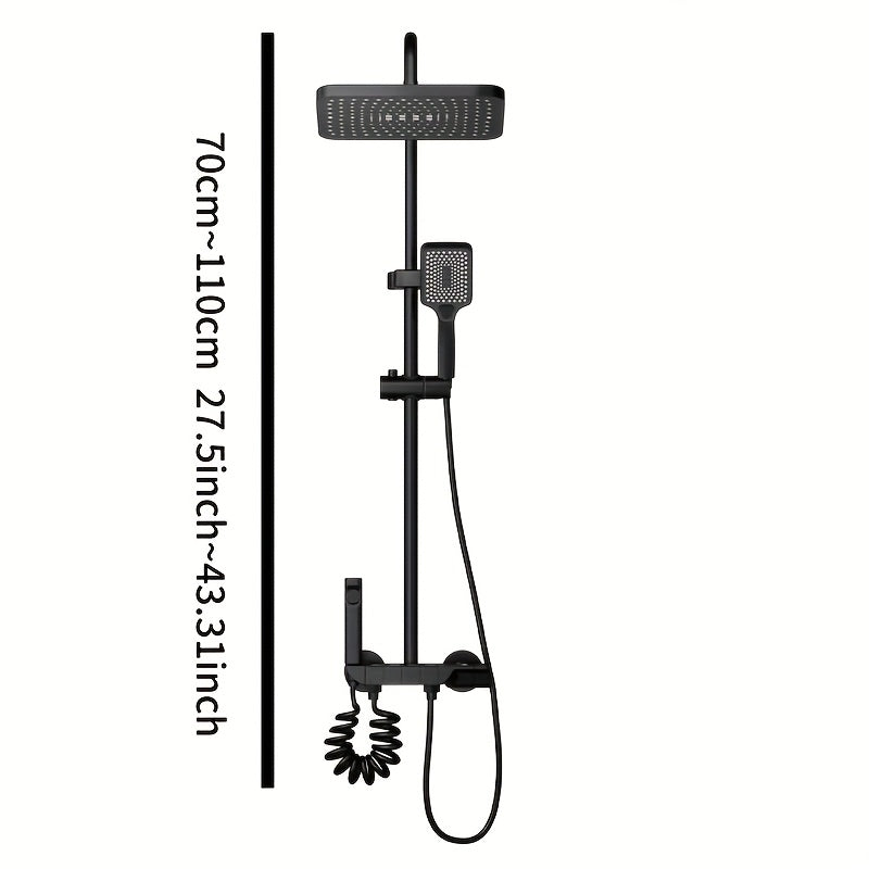 Wall-Mounted Copper Black Rainfall Shower Head Set with Constant Temperature Control