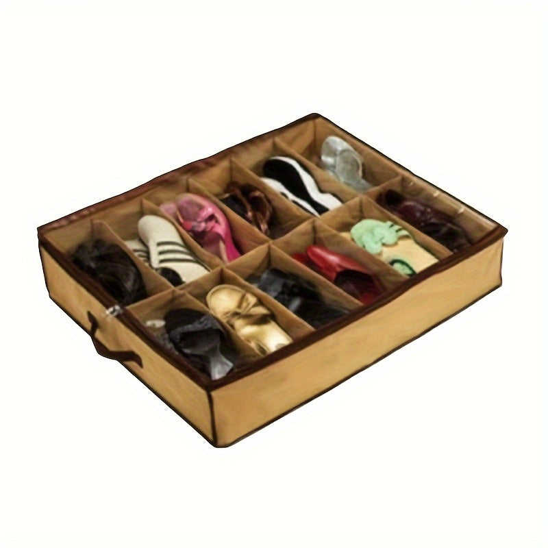 Organizador de zapatos con 12 compartimentos tapa transparente a prueba de polvo, ahorro de espacio