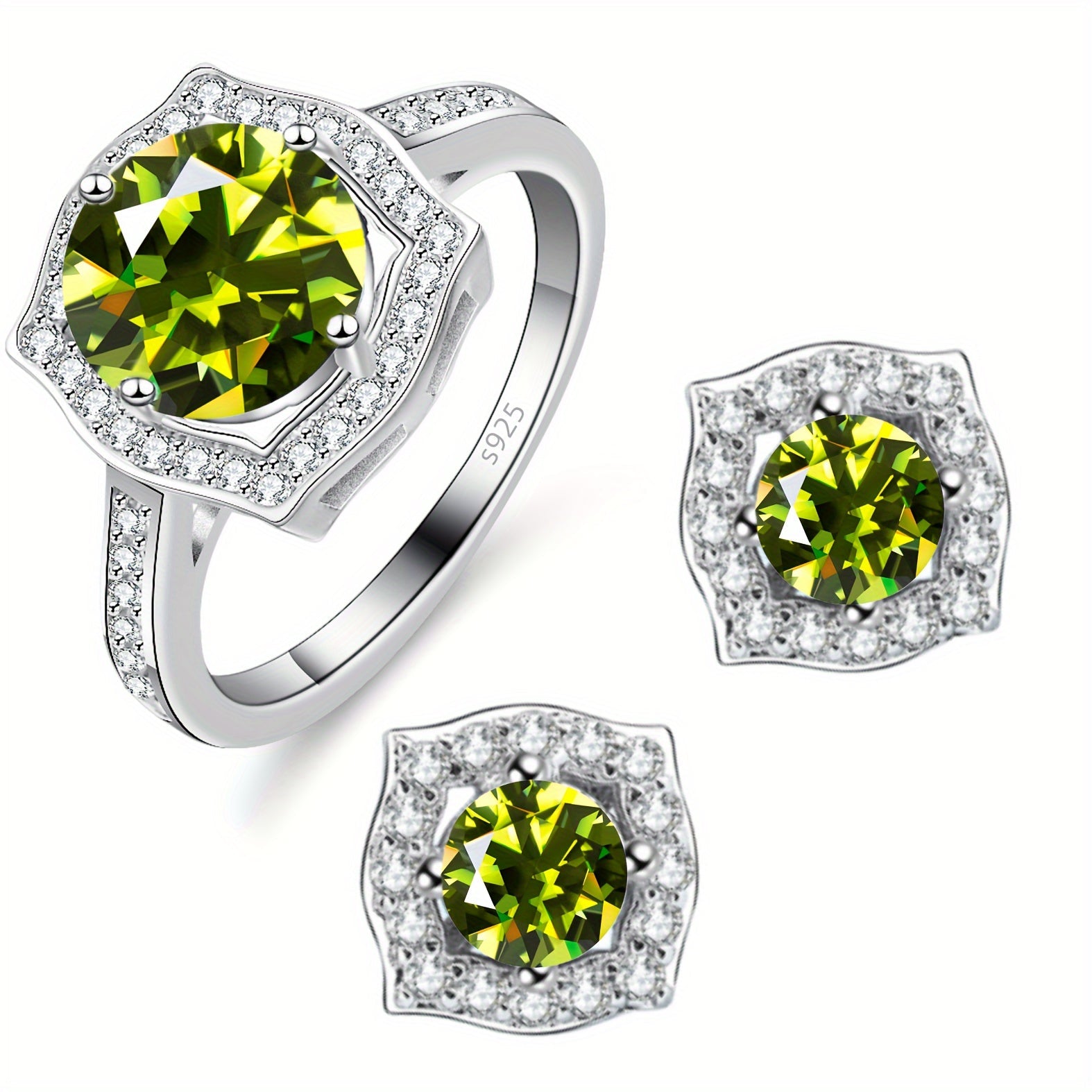 3-Piece Moissanite Jewelry Set Sterling Silver for Weddings and Parties