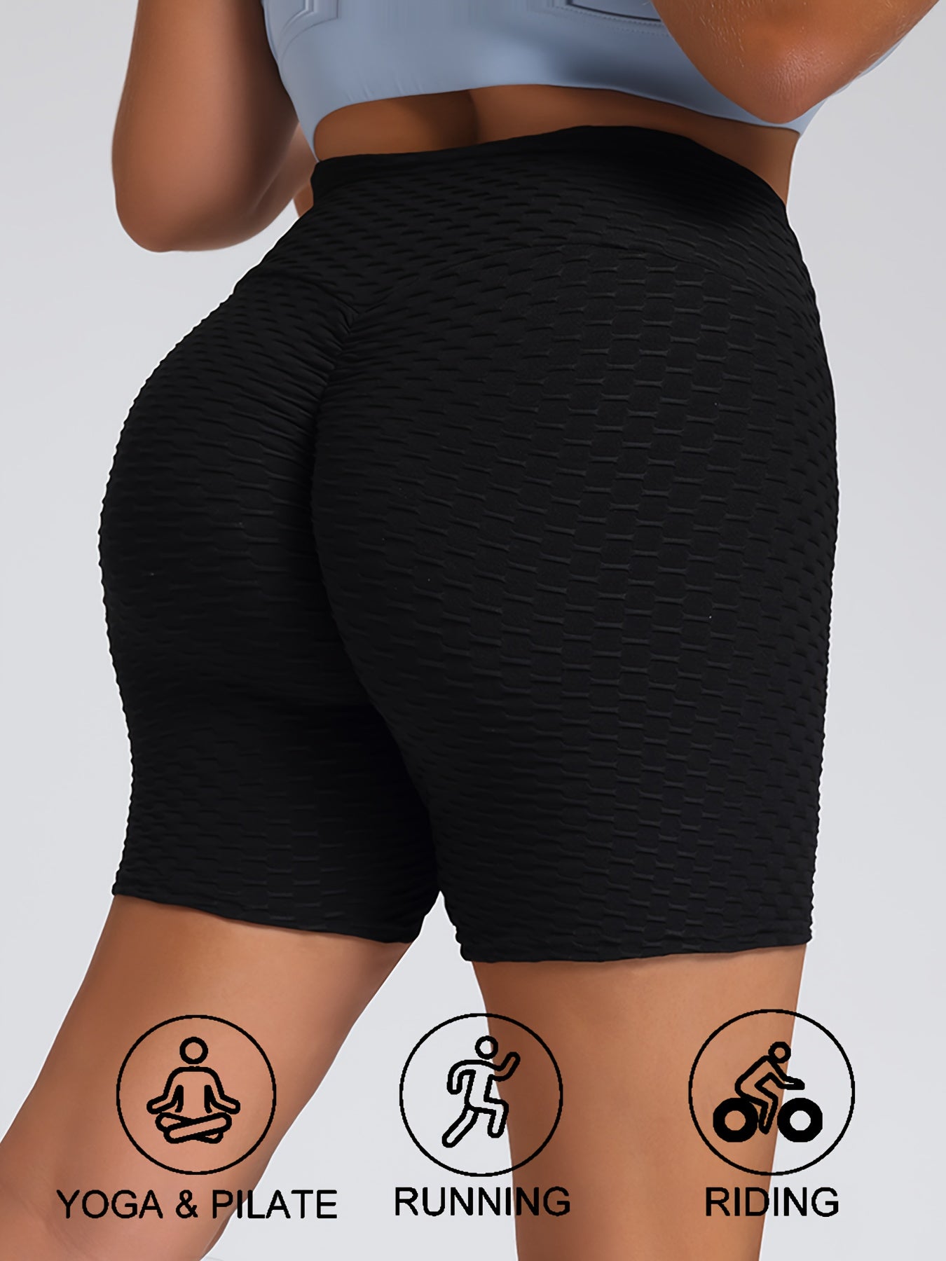 Women High-Waist Butt-Lifting Yoga Shorts Black Breathable Elastic